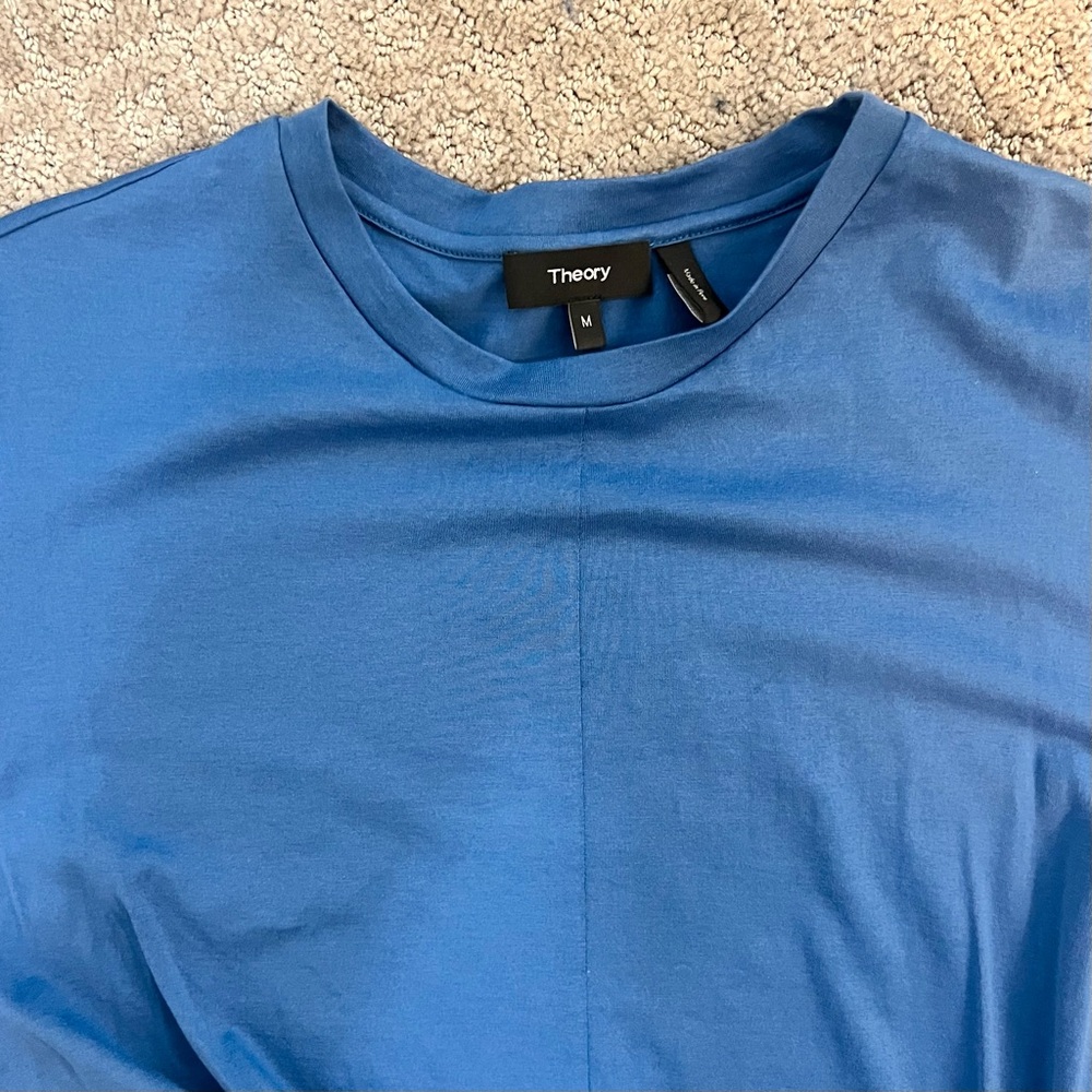 NWOT Theory Womens Blue Casual Mini T-Shirt Dress With Side Ruching Size Medium - Picture 8 of 14